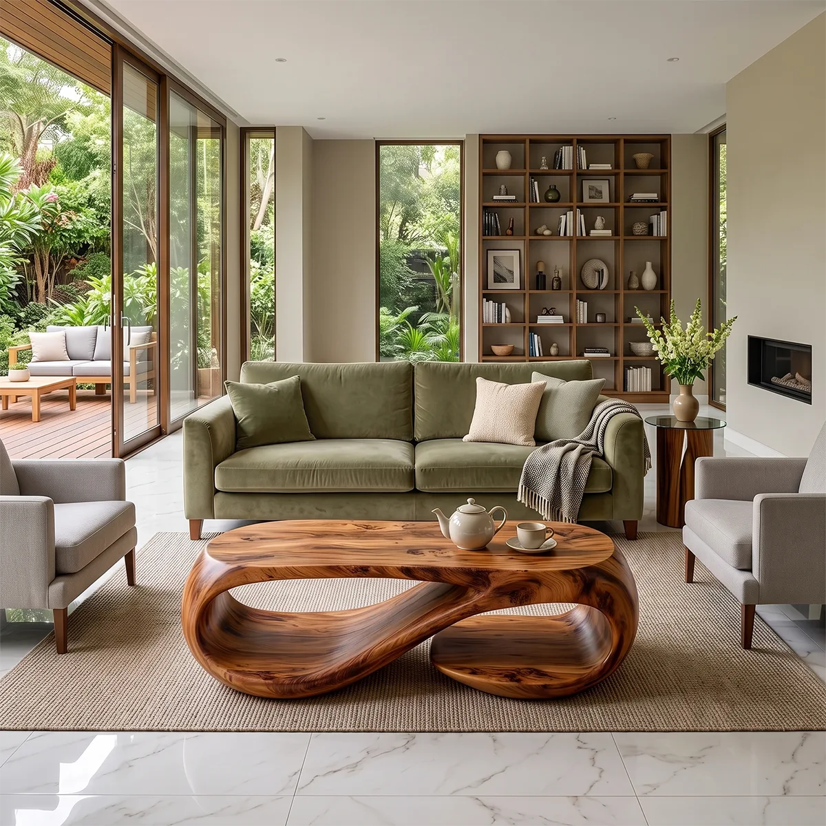 Modern Oval Coffee Table | Sculptural Loop Base Center Table for Living Room TH003-6081