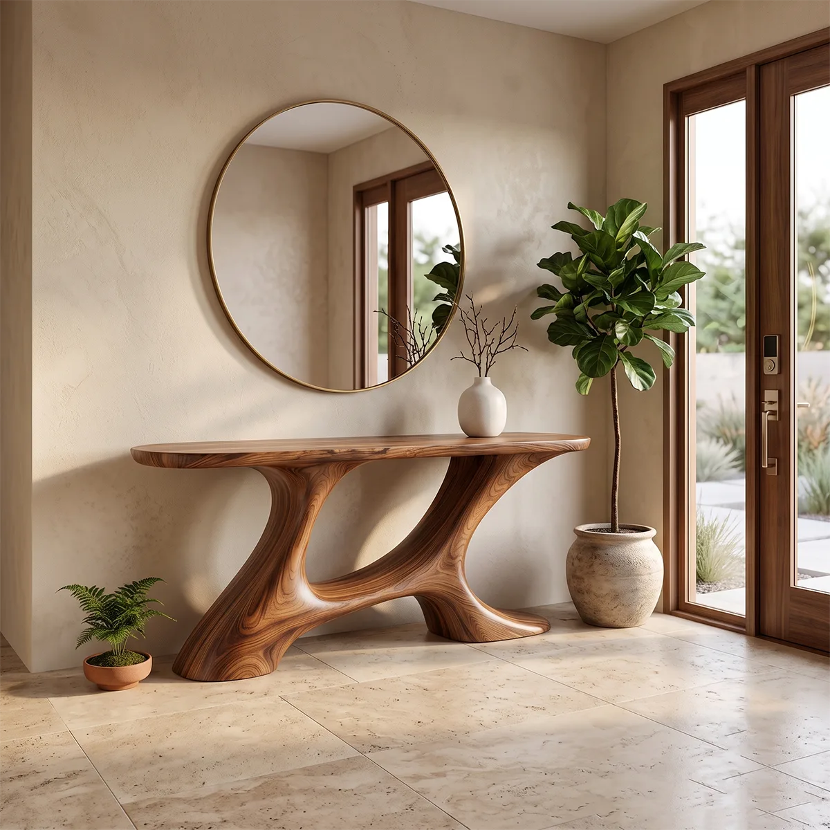 Modern Organic Console Table | Sculptural Entryway Table with Asymmetrical Open Base TH003-5256