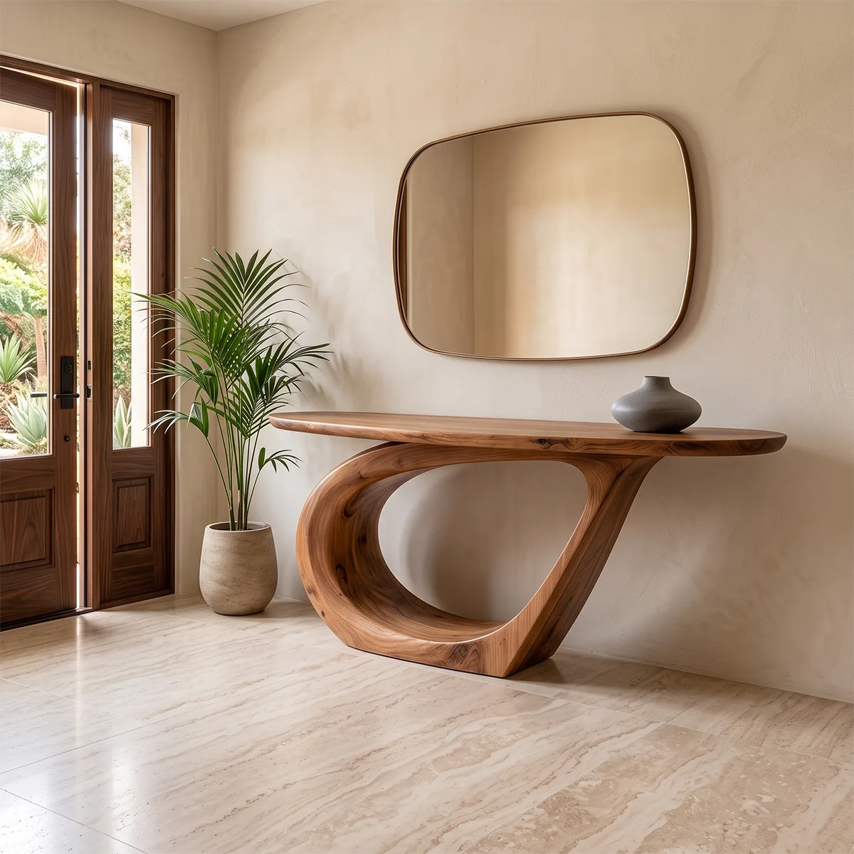 Modern Organic Console Table | Sculptural Entryway Console with Curved Loop Base TH003-9331