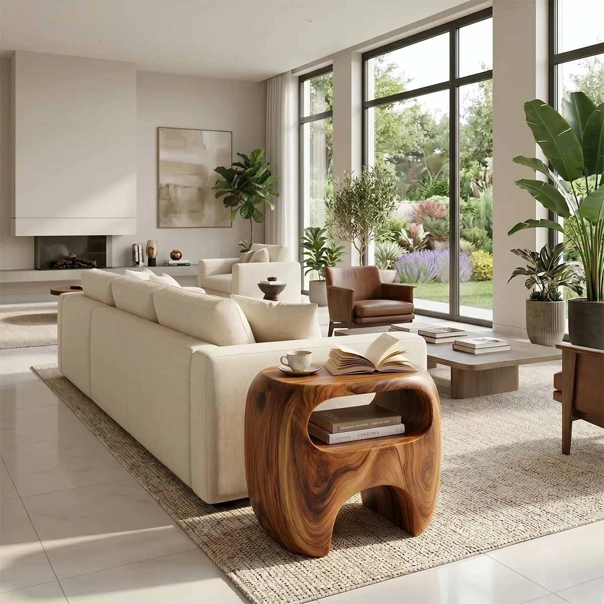 Handcrafted Solid Wood End Table with Open Shelf-Organic Side Table for Living Room TH003-8647
