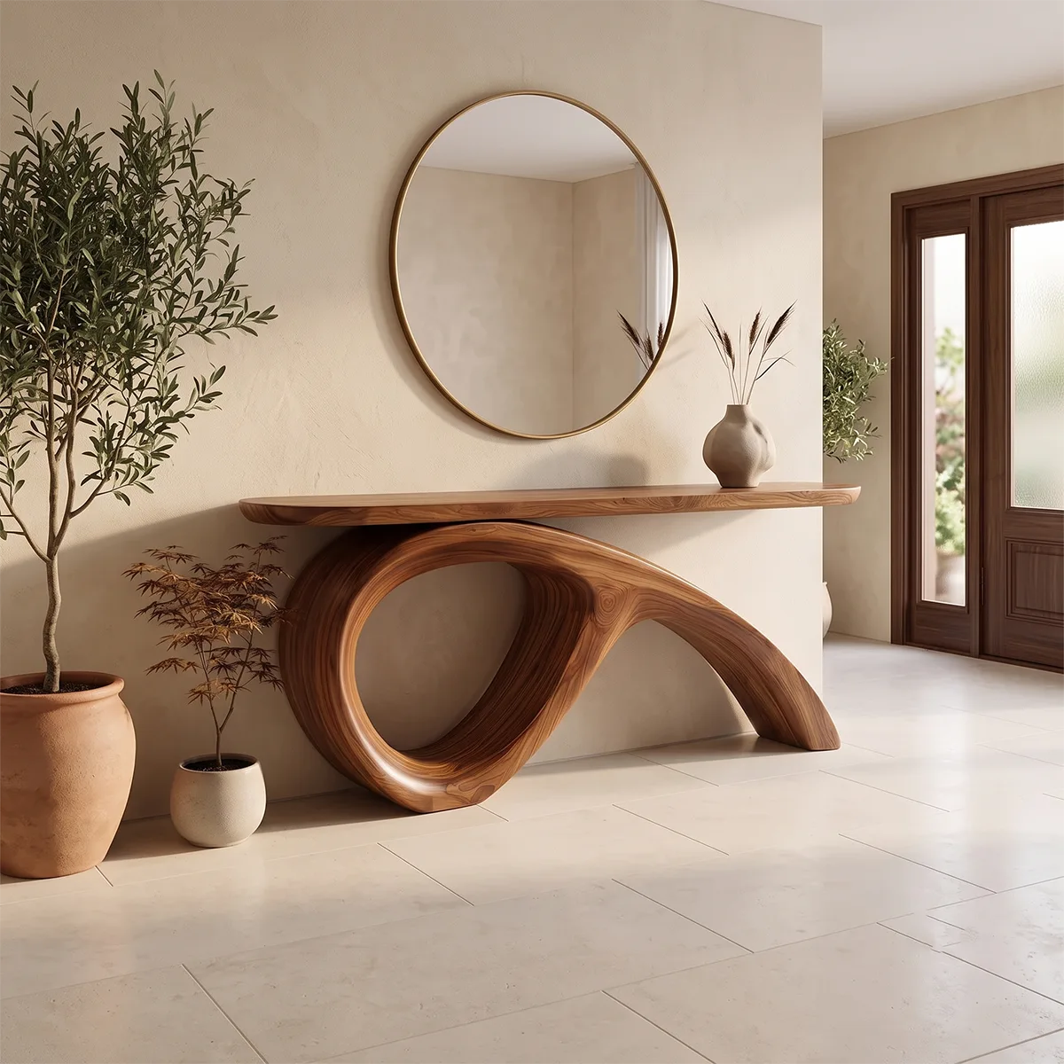 Modern Organic Console Table | Sculptural Entryway Table with Asymmetrical Loop Base TH003-2069