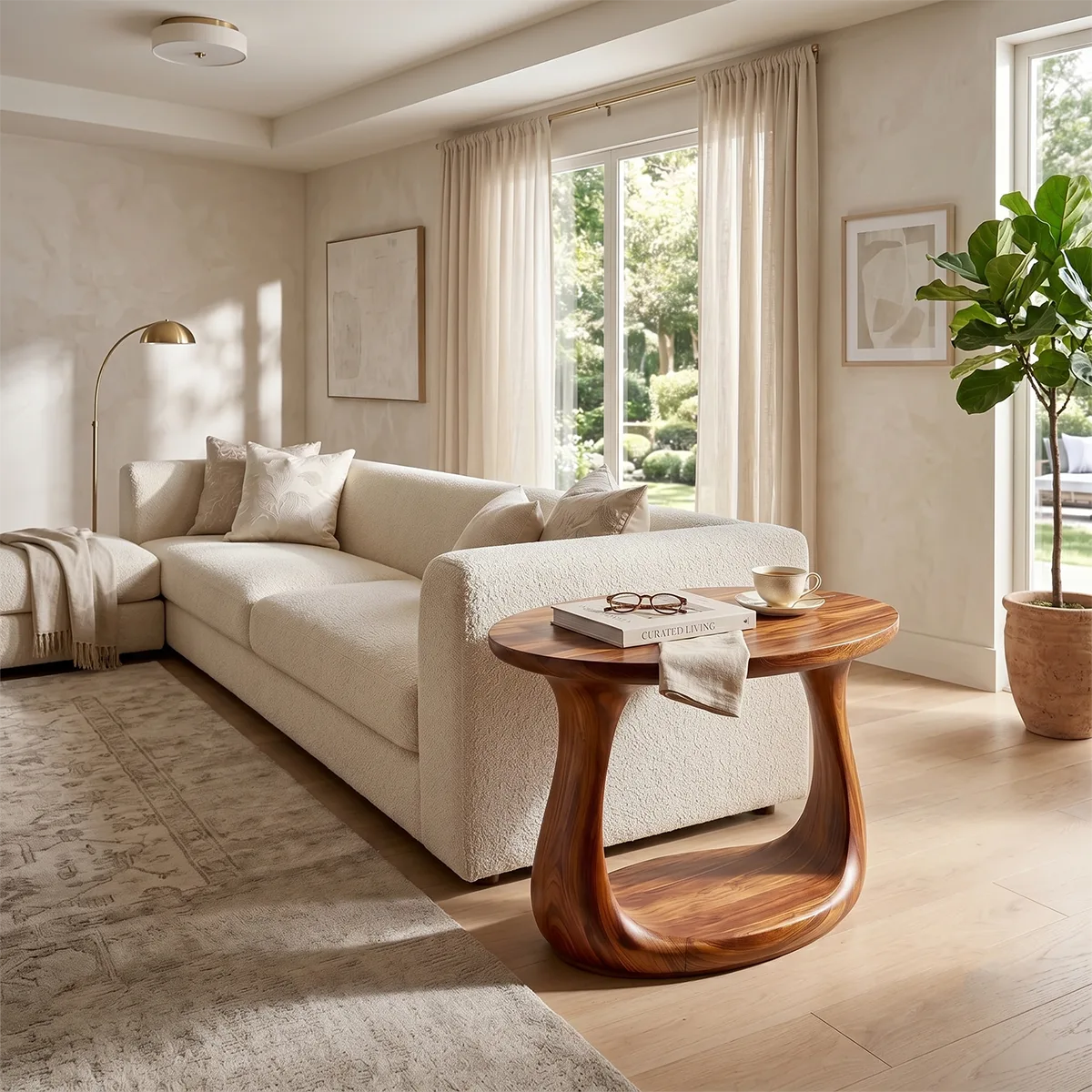 Modern Open Base End Table with Sculptural Curved Design TH003-3007