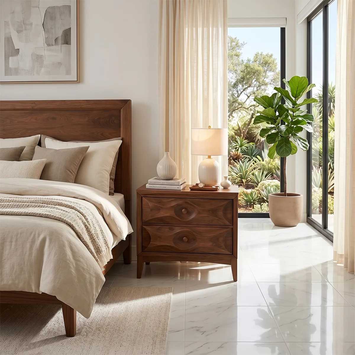 Modern Nightstand with Drawers | Sculptural Contemporary Bedside Table TH003-9402