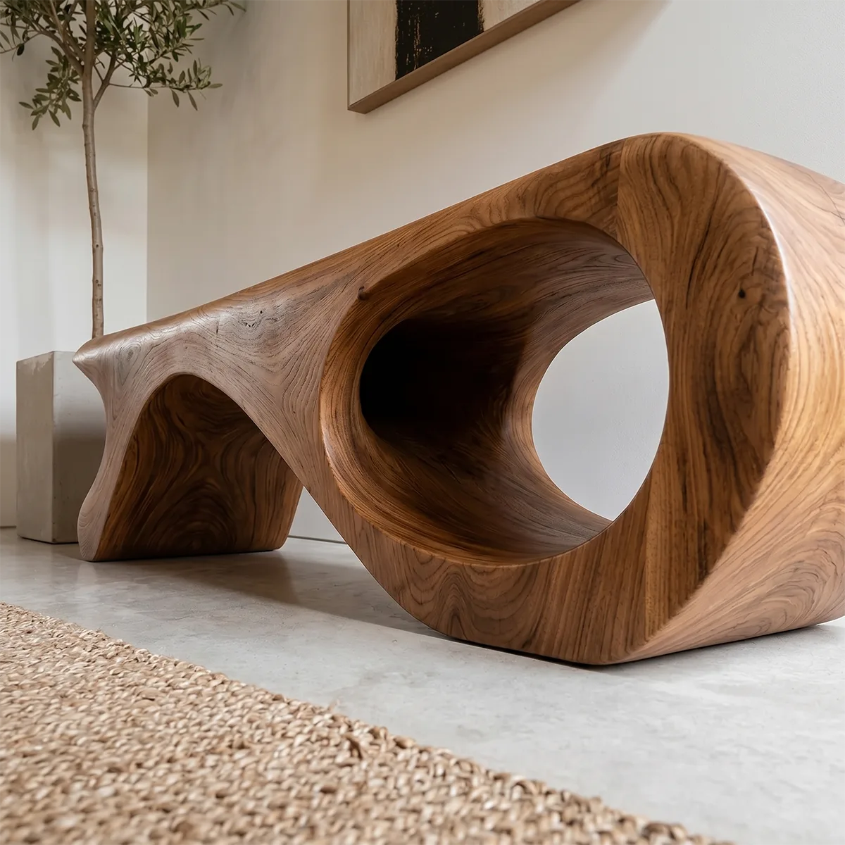 Sculptural Organic Solid Wood Bench
