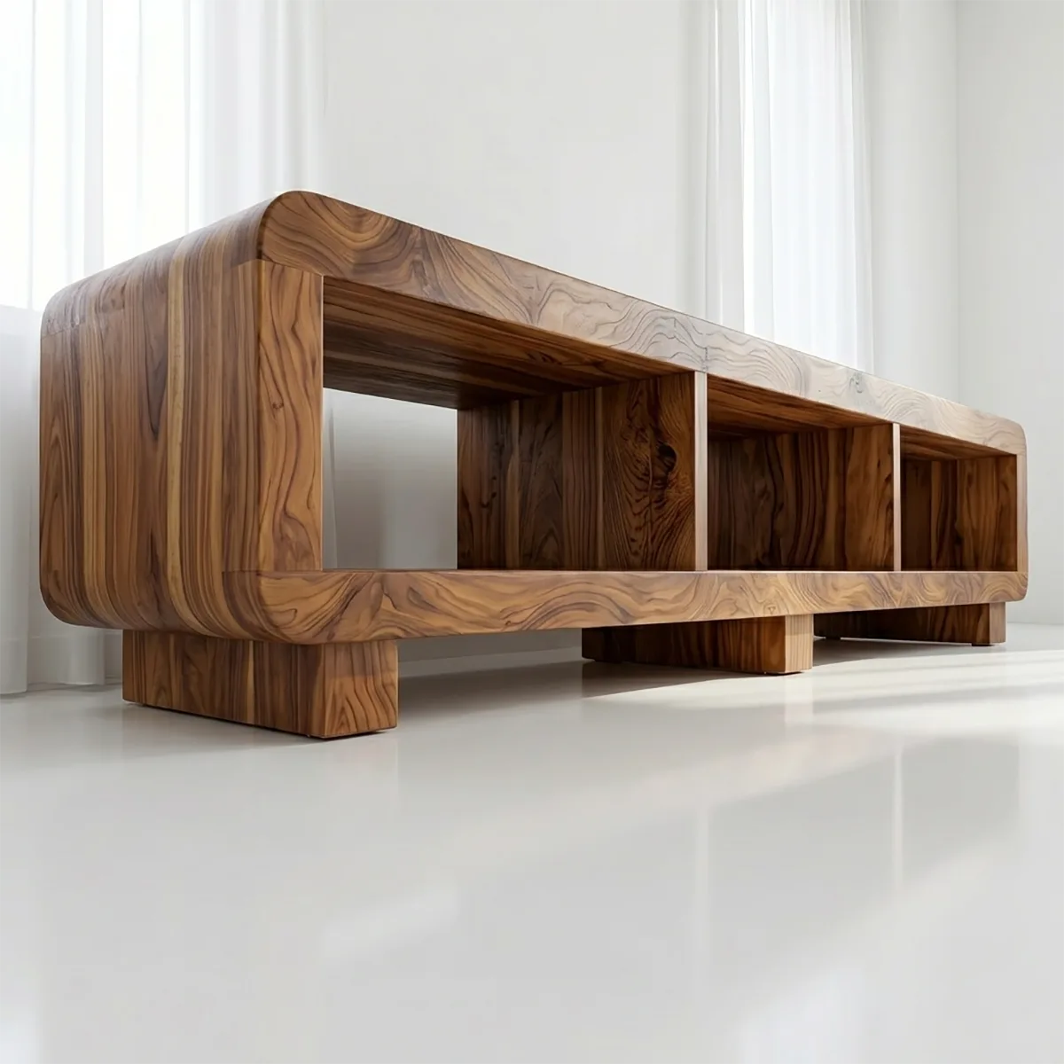 Modern Solid Wood Open Media Console TV Stand