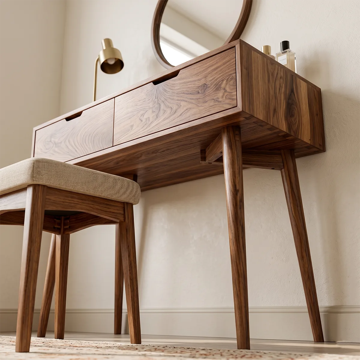Minimalist Solid Wood Vanity Table with Drawers