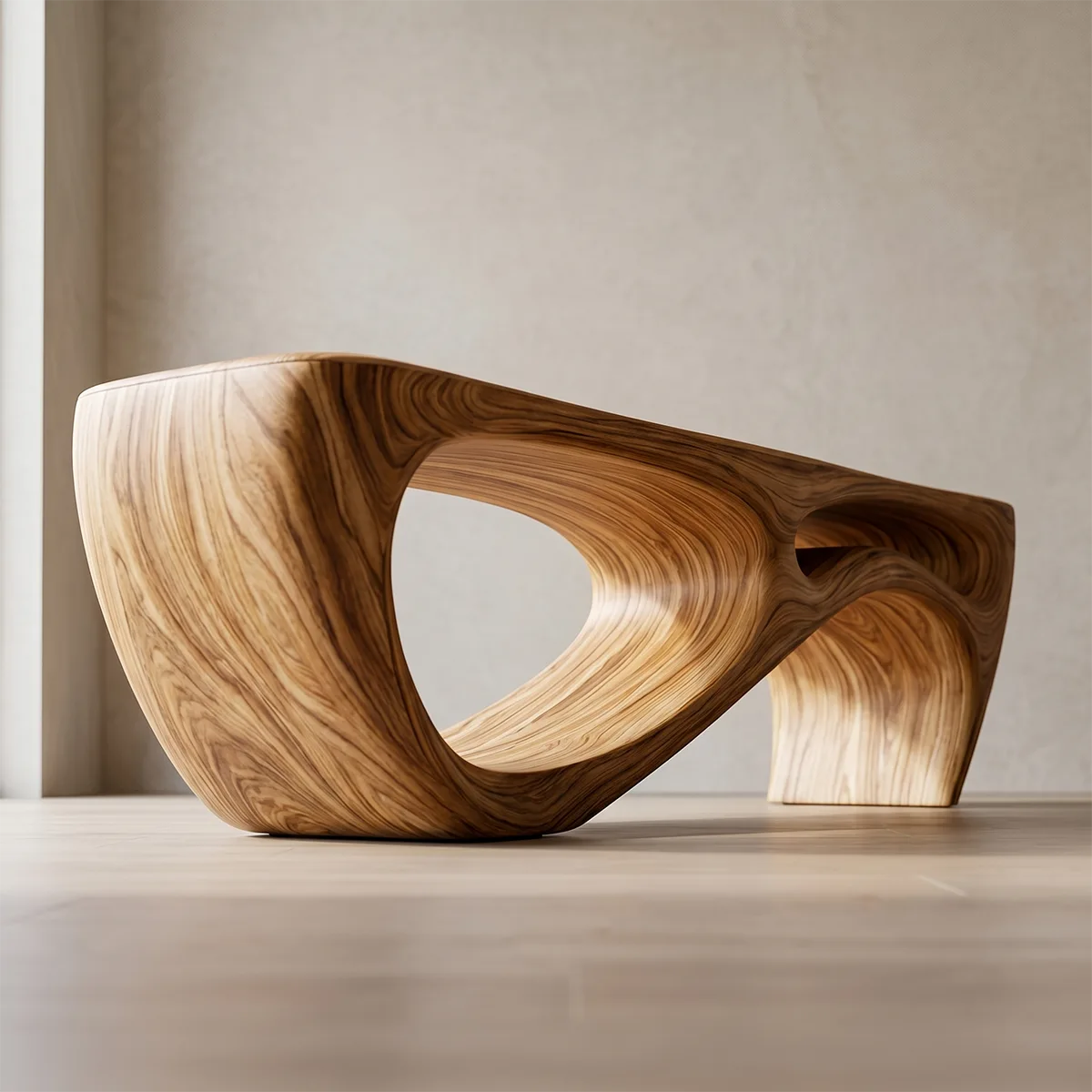 Organic Sculptural Solid Wood Bench for Modern Entryway and Contemporary Living Spaces