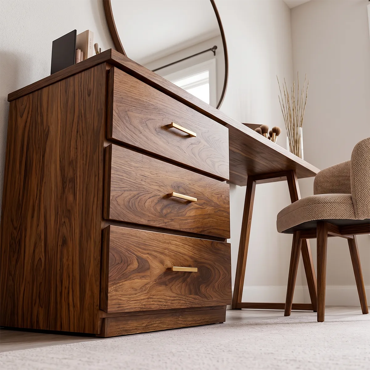 Modern Solid Wood Vanity Desk with Drawer Storage