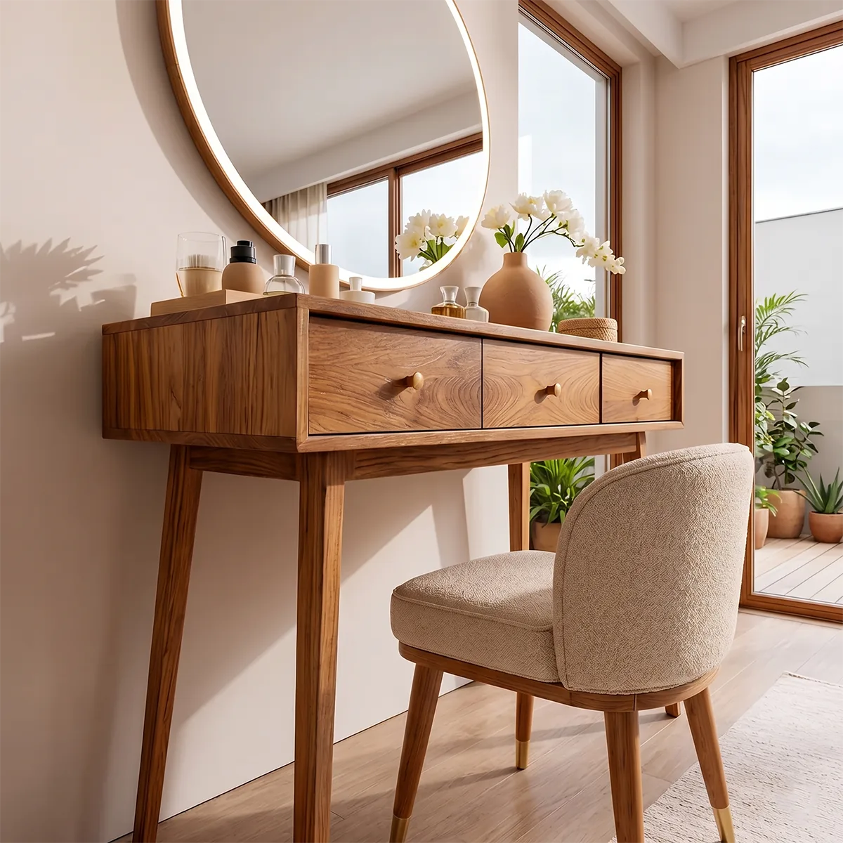 Mid Century Solid Wood Dressing Table with Drawers