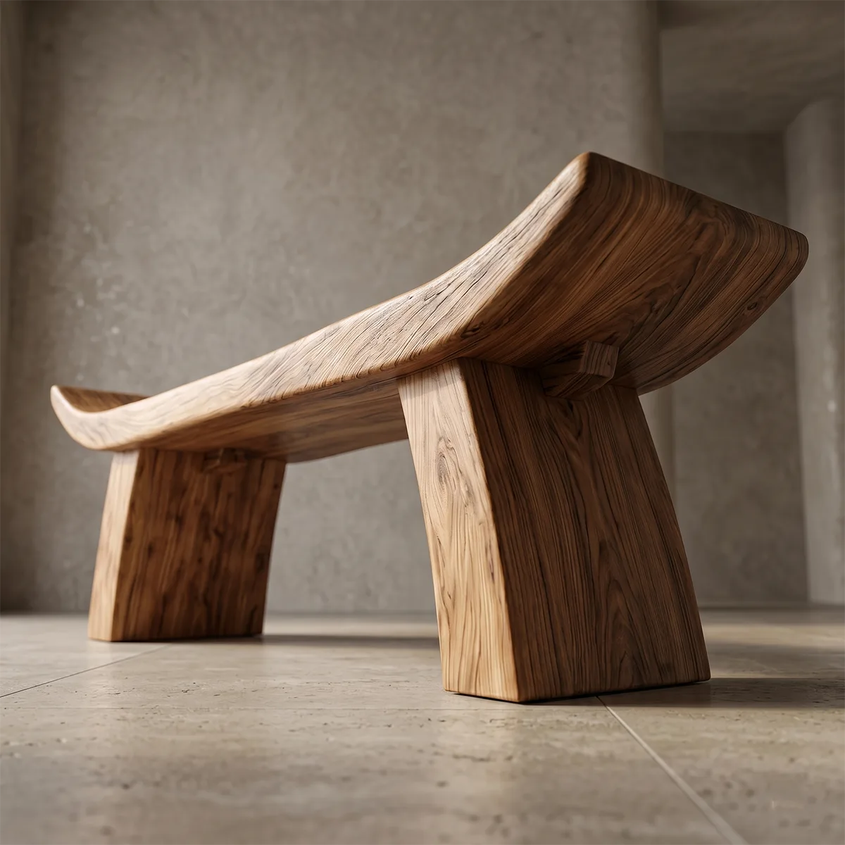 Handcrafted Curved Solid Wood Bench for Modern Entryway and Sculptural Interior Decor