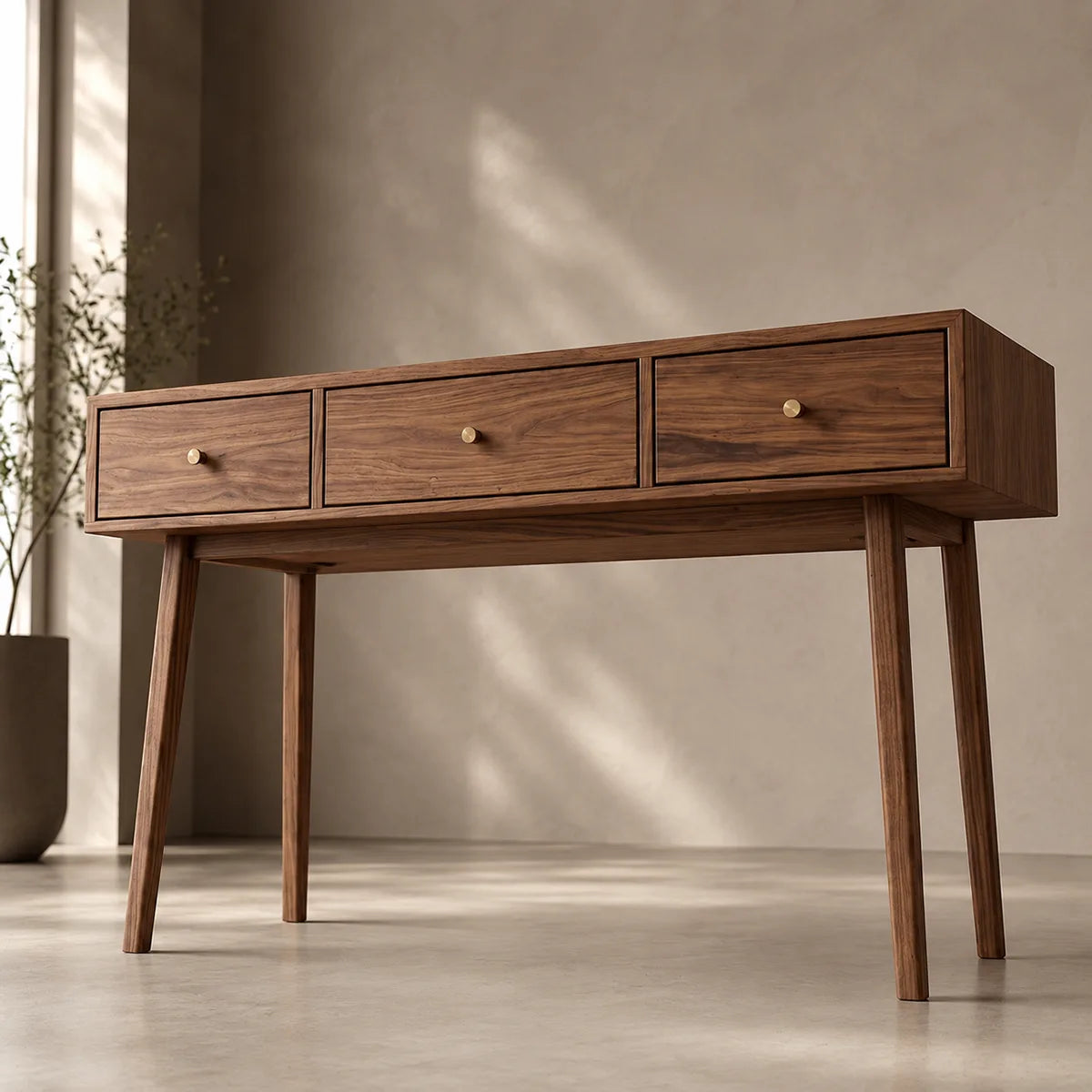 Mid Century Solid Wood Vanity Desk with Drawers