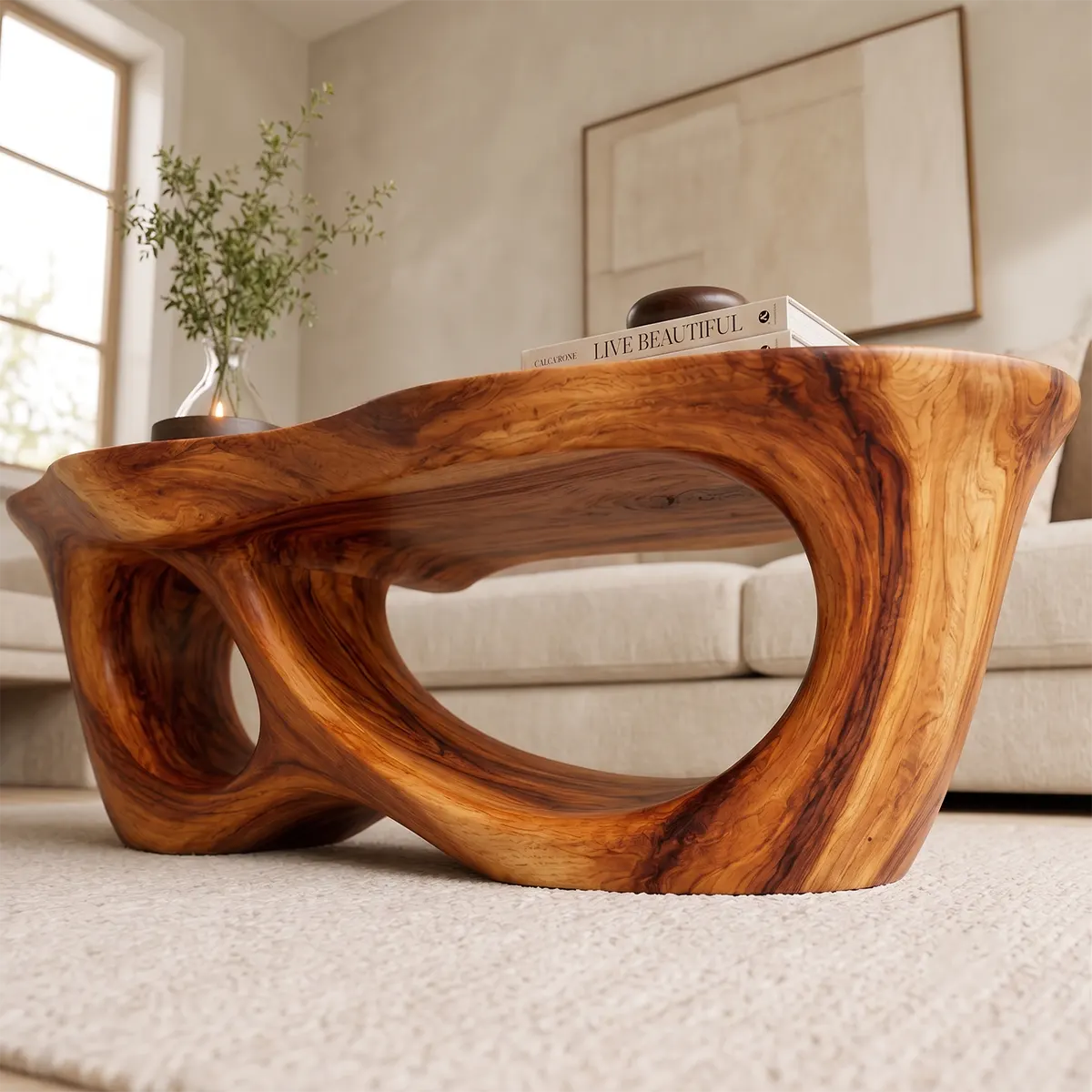 Organic Freeform Coffee Table with Sculptural Open Base | Modern Statement Center Table TT006-7BOH9XR