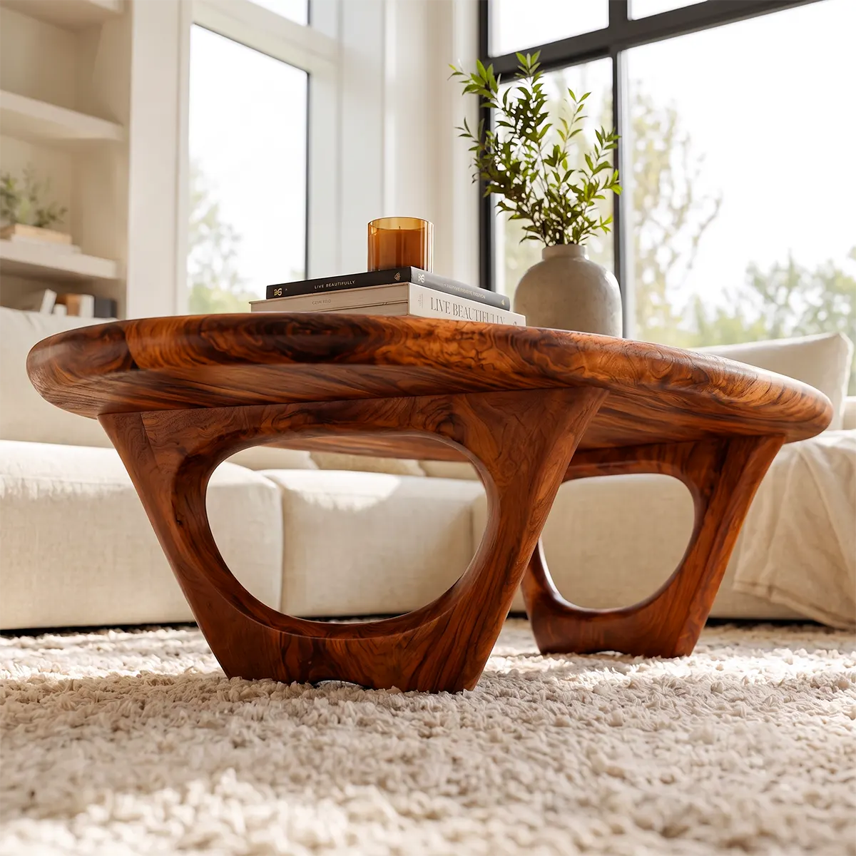 Modern Organic Coffee Table | Sculptural Oval Cocktail Table for Contemporary Living Room TT006-2224