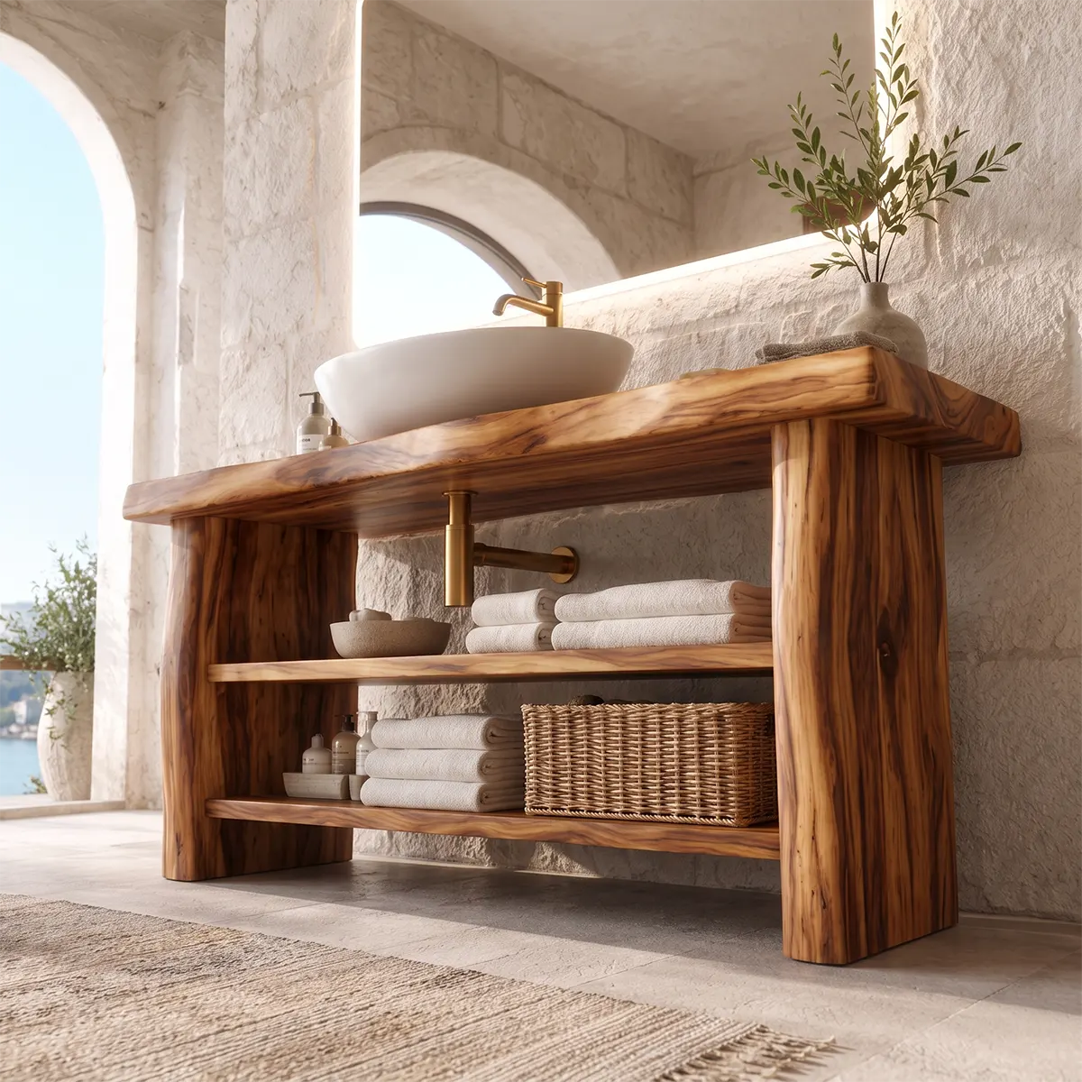 Freestanding Bathroom Vanity with Open Shelves | Modern Open Storage Vanity TT006-1IUI9XU