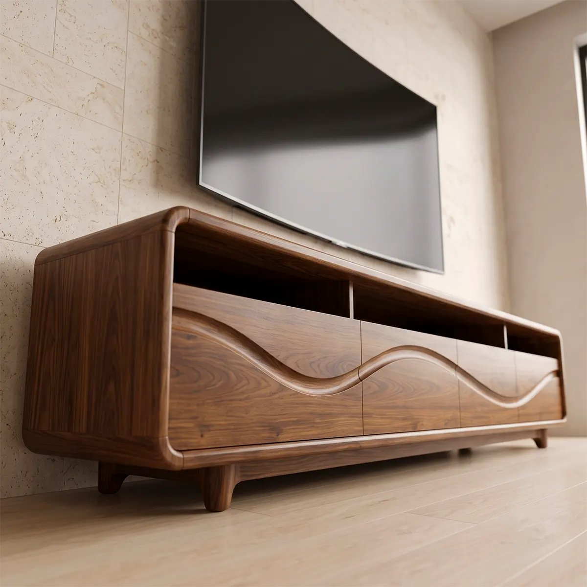 Modern TV Stand with 4 Enclosed Storage Compartments & 3 Open Media Shelves TT006-7AFI6IH