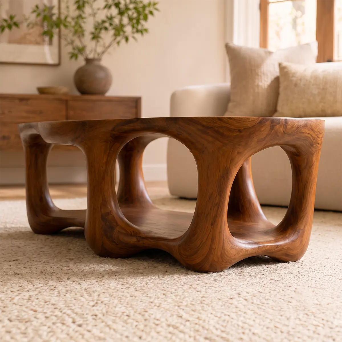 Sculptural Organic Coffee Table with Open Lower Shelf | Modern Living Room Center Table TT006-3VXG8WB