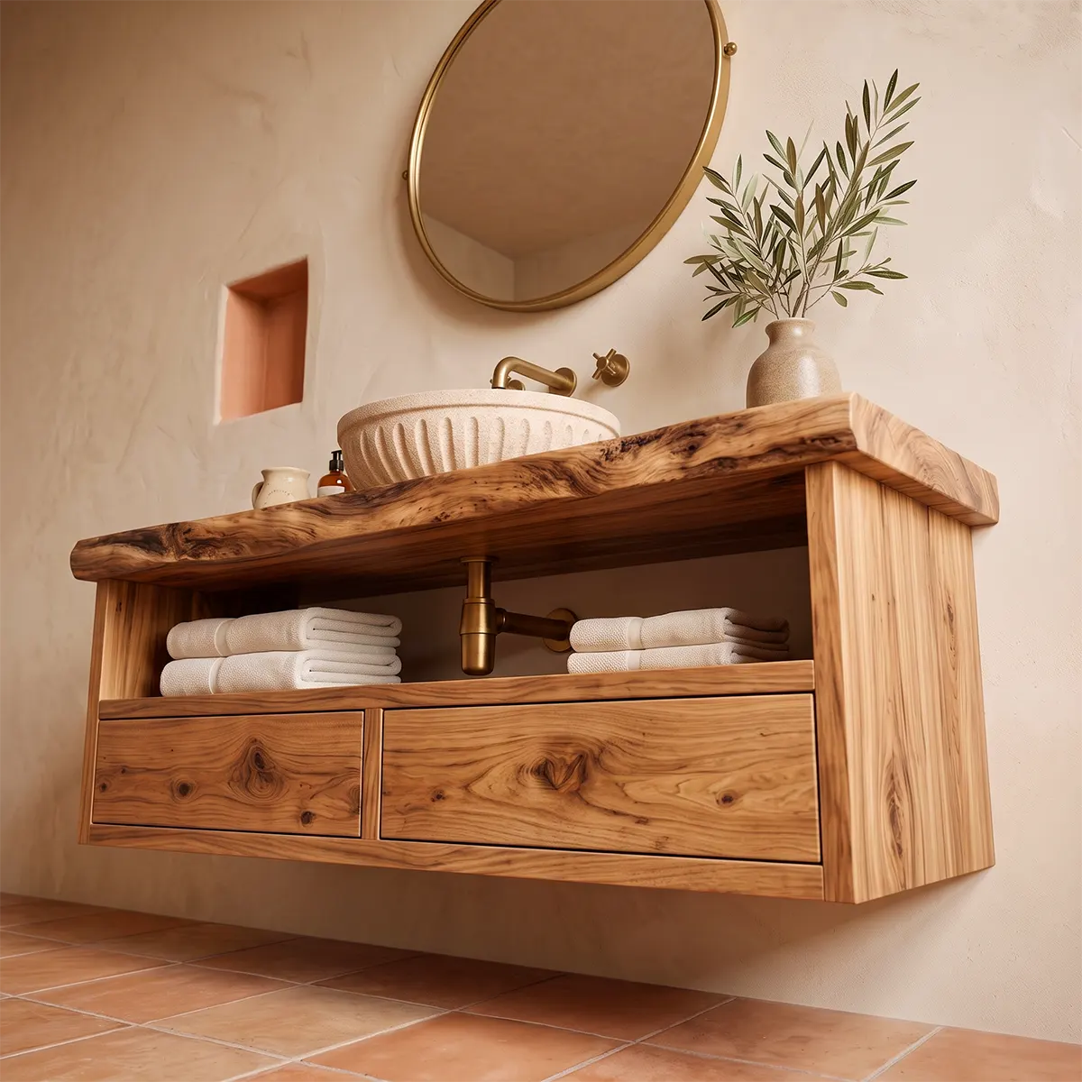Floating Bathroom Vanity with 2 Drawers & Open Shelf | Modern Wall-Mounted Vanity TT006-4QKW7RF