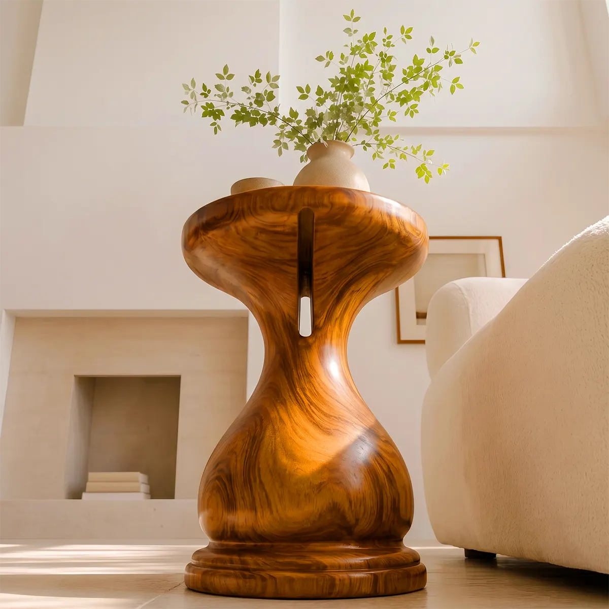 Sculptural Hourglass Wood End Table | Round Pedestal Side Table TT006-1EXY3PZ