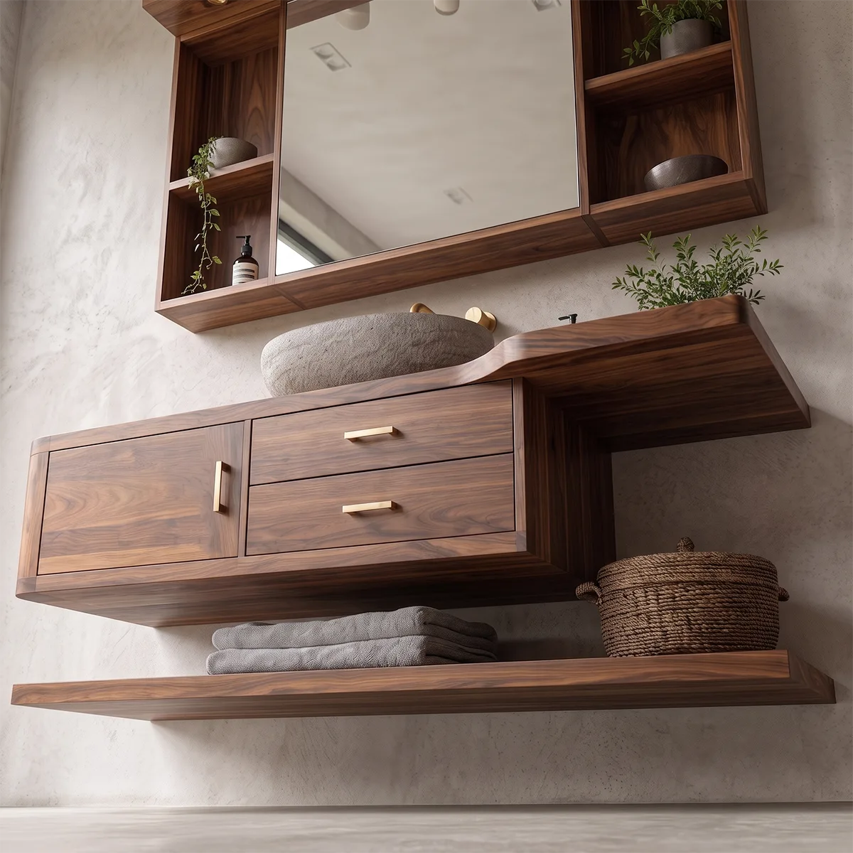 Floating Bathroom Vanity with Drawers & Lower Shelf | Modern Wall Mounted Vanity TT006-1NHY8EM