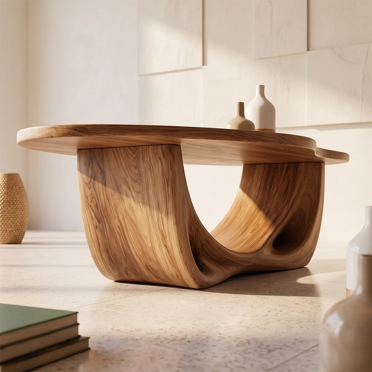 Sculptural Oval Coffee Table with Curved Loop Base | Organic Modern Living Room Center Table TT006-6OIS5KS