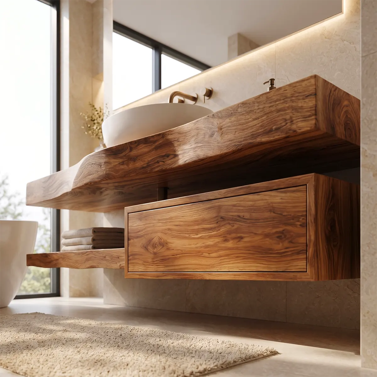 Floating Bathroom Vanity with Drawer & Open Shelf | Modern Wall-Mounted Design TT006-4TAK9LT