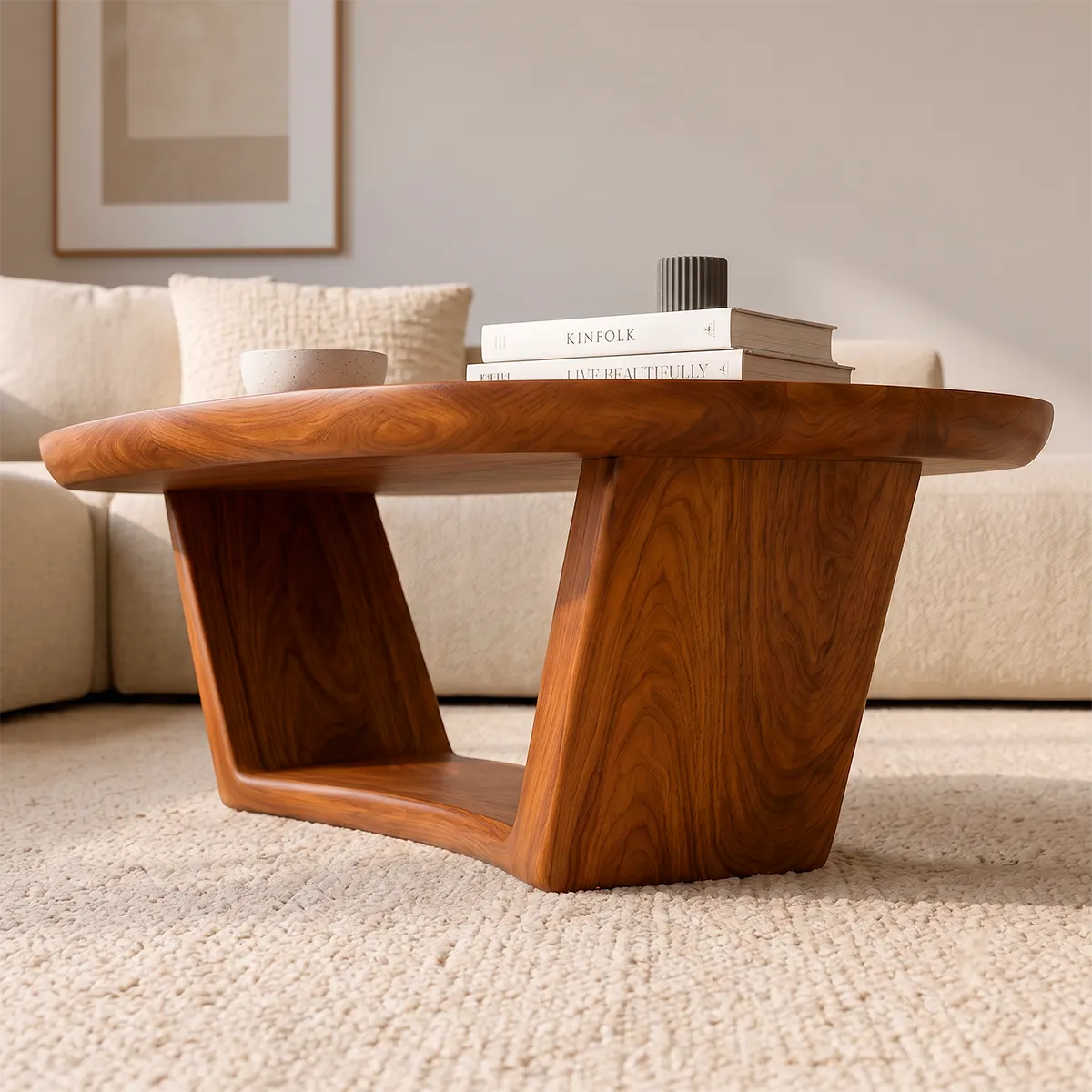 Organic Rounded Coffee Table with Open Lower Shelf | Modern Living Room Center Table TT006-8OJQ3US