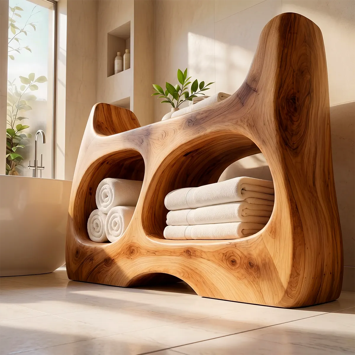 Sculptural Bathroom Vanity with 2 Open Shelves | Curved Organic Modern Design TT006-9TVO9QA