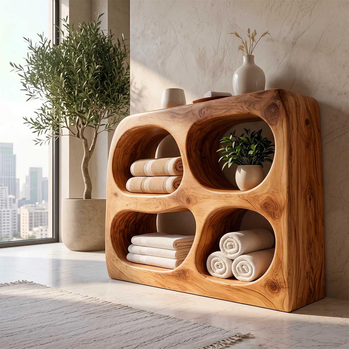 Sculptural Bathroom Storage Cabinet with 4 Rounded Open Shelves TT006-3KIL8IE