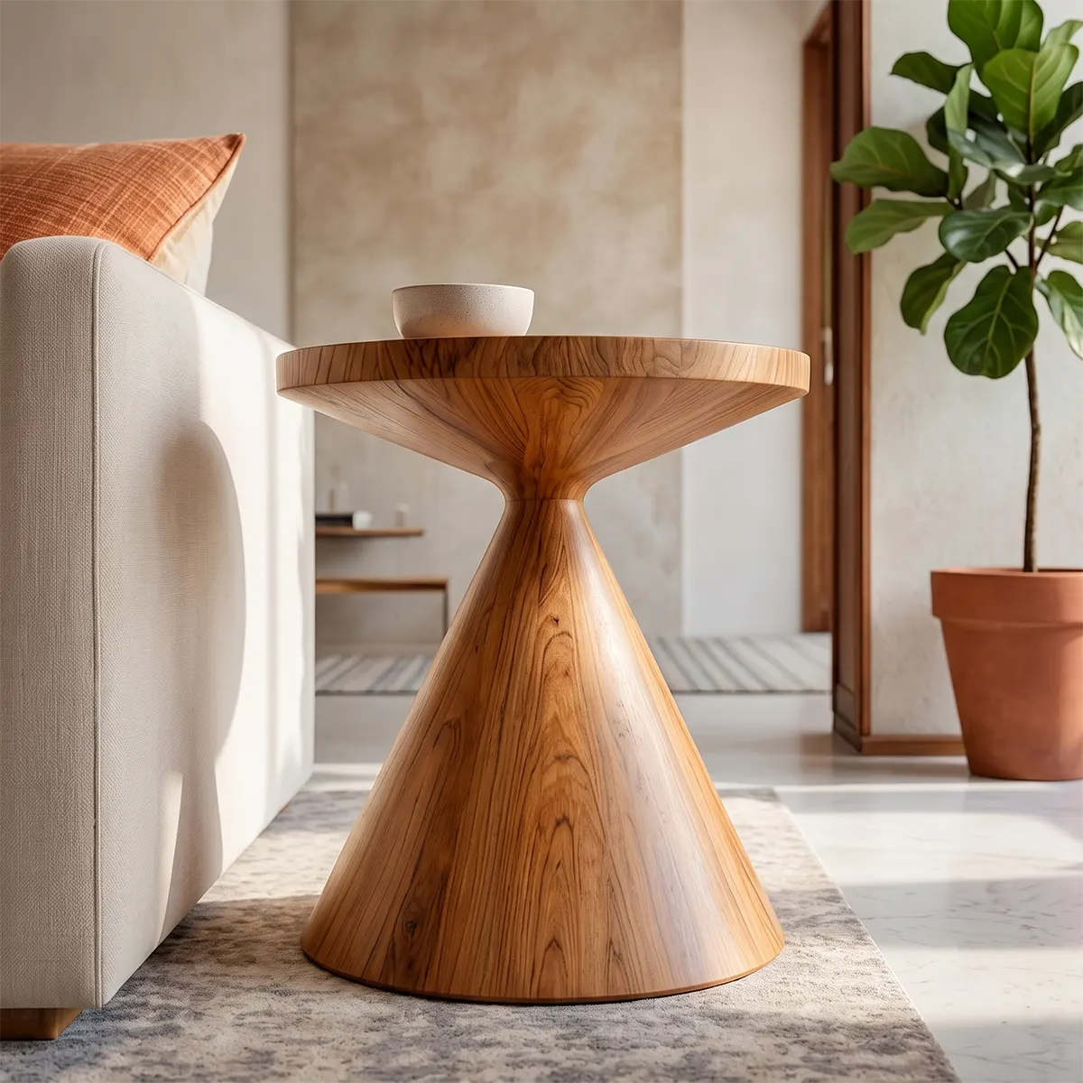 Sculptural Hourglass Wood End Table | Round Flared Pedestal Side Table TT006-5OBC6IL
