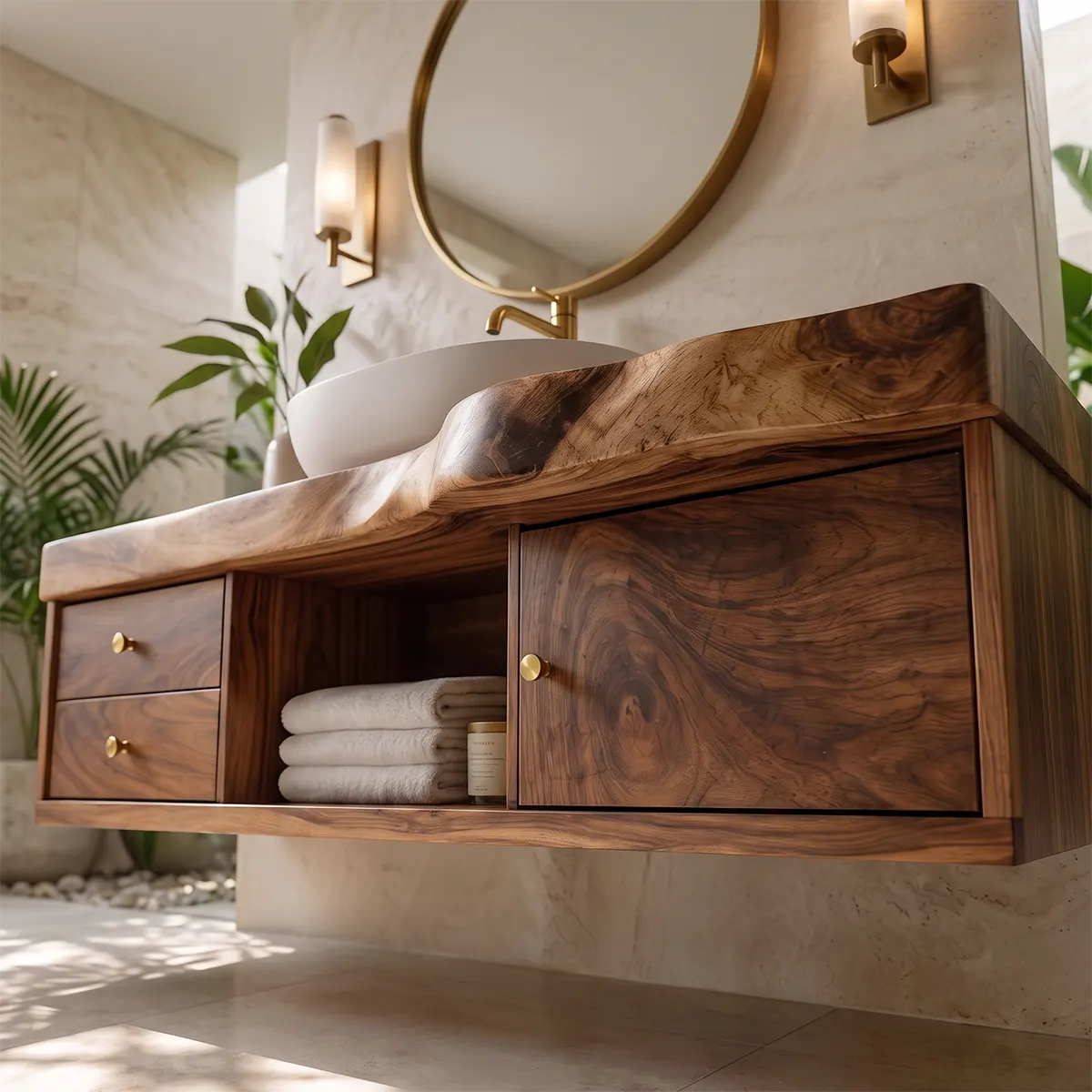Floating Bathroom Vanity with Live Edge Top | Wall Mounted Wood Vanity TT006-6QPK8MZ