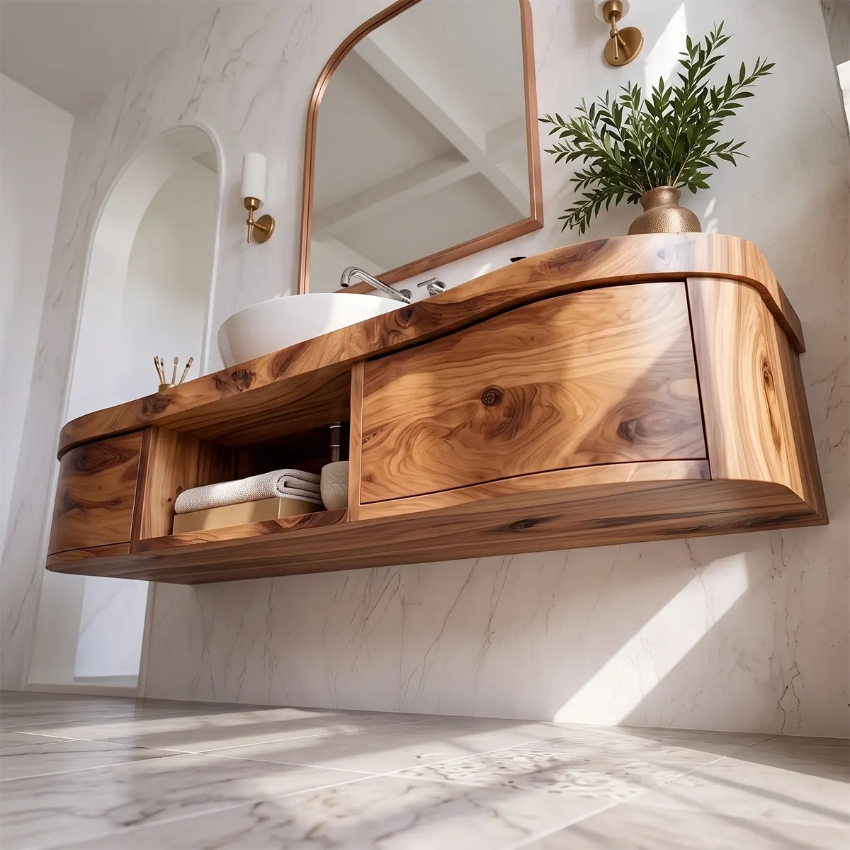 Curved Floating Bathroom Vanity | Wall Mounted Vanity with Storage TT006-4ZGF3NU