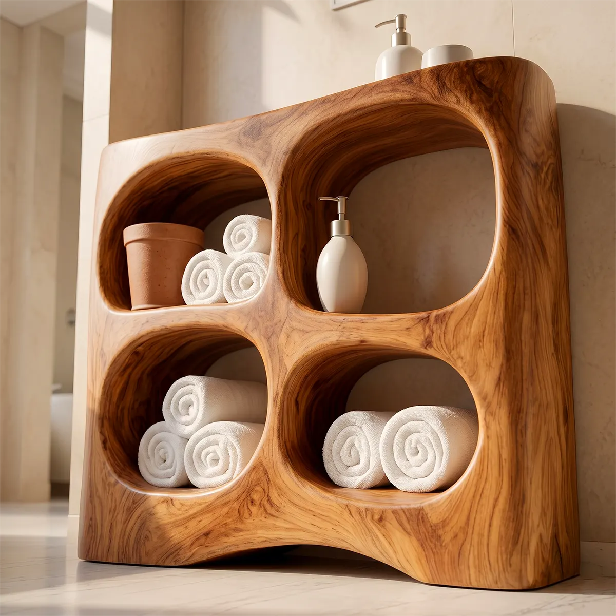 Bathroom Vanity with 4 Open Shelves | Sculptural Organic Modern Design TT006-6CKE8DD