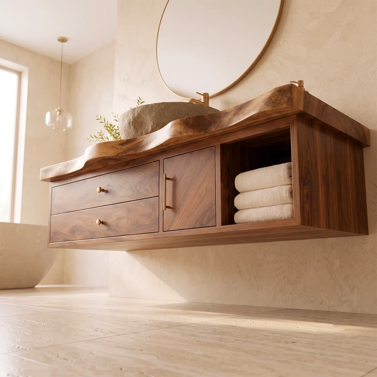 Floating Bathroom Vanity with Drawers, Cabinet & Open Storage | Organic Edge Design TT006-3MKE7YG