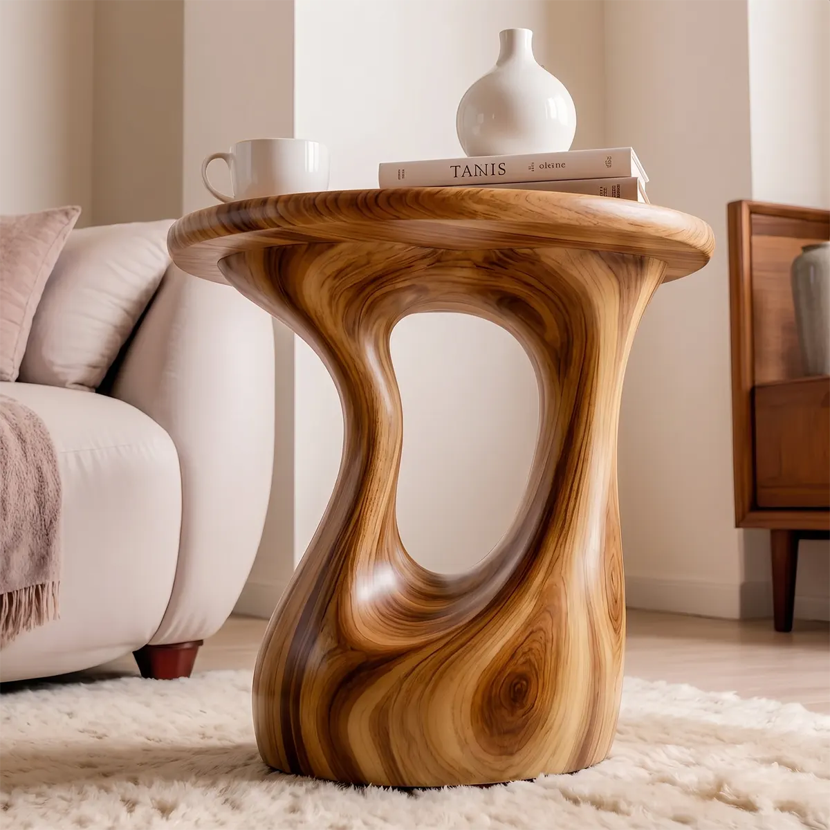 Sculptural Open Center Wood End Table | Round Organic Side Table TT006-8WHK6RP
