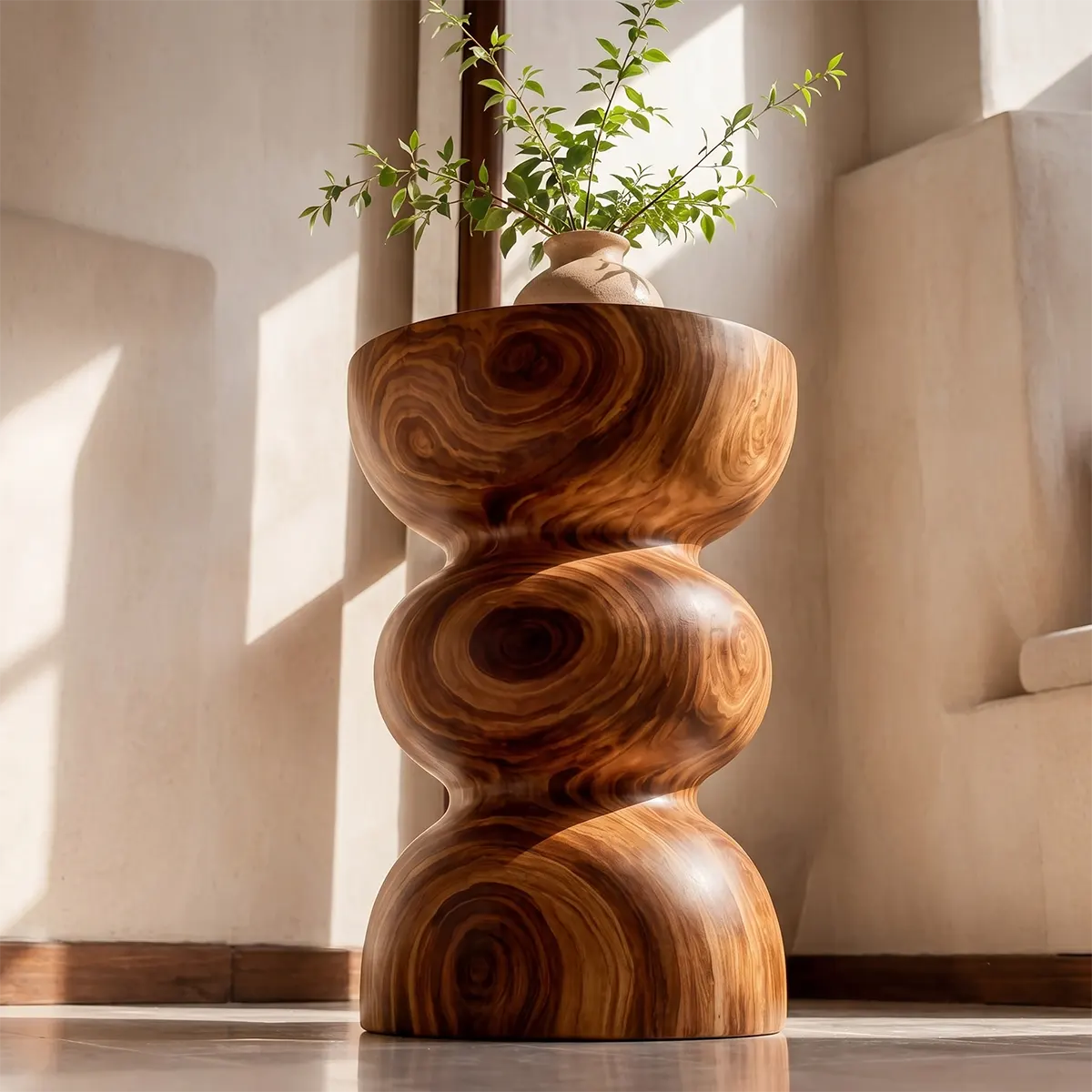Sculptural Triple Bubble Wood End Table | Round Pedestal Side Table TT006-1NPX6WQ
