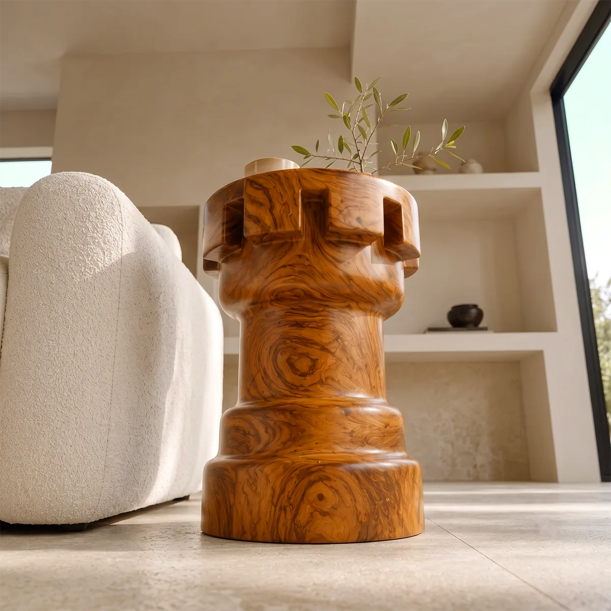 Sculptural Notched Wood End Table | Round Tiered Pedestal Side Table TT006-9MJB5ED