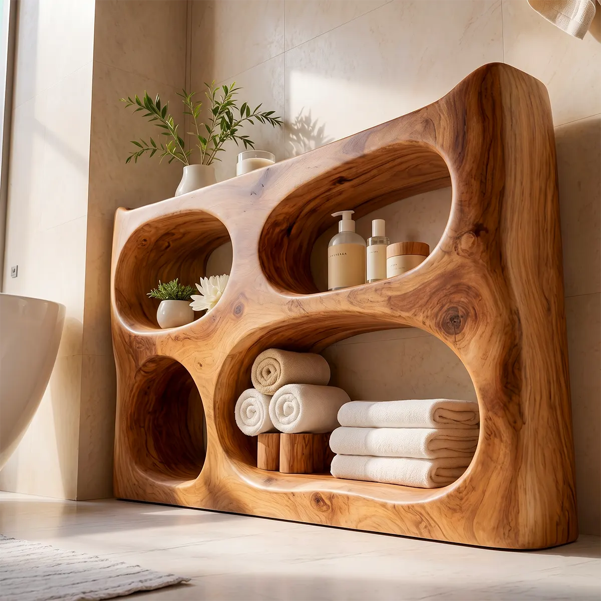 Sculptural Bathroom Storage Cabinet | Freestanding Open Shelf Console TT006-8PTB5CJ