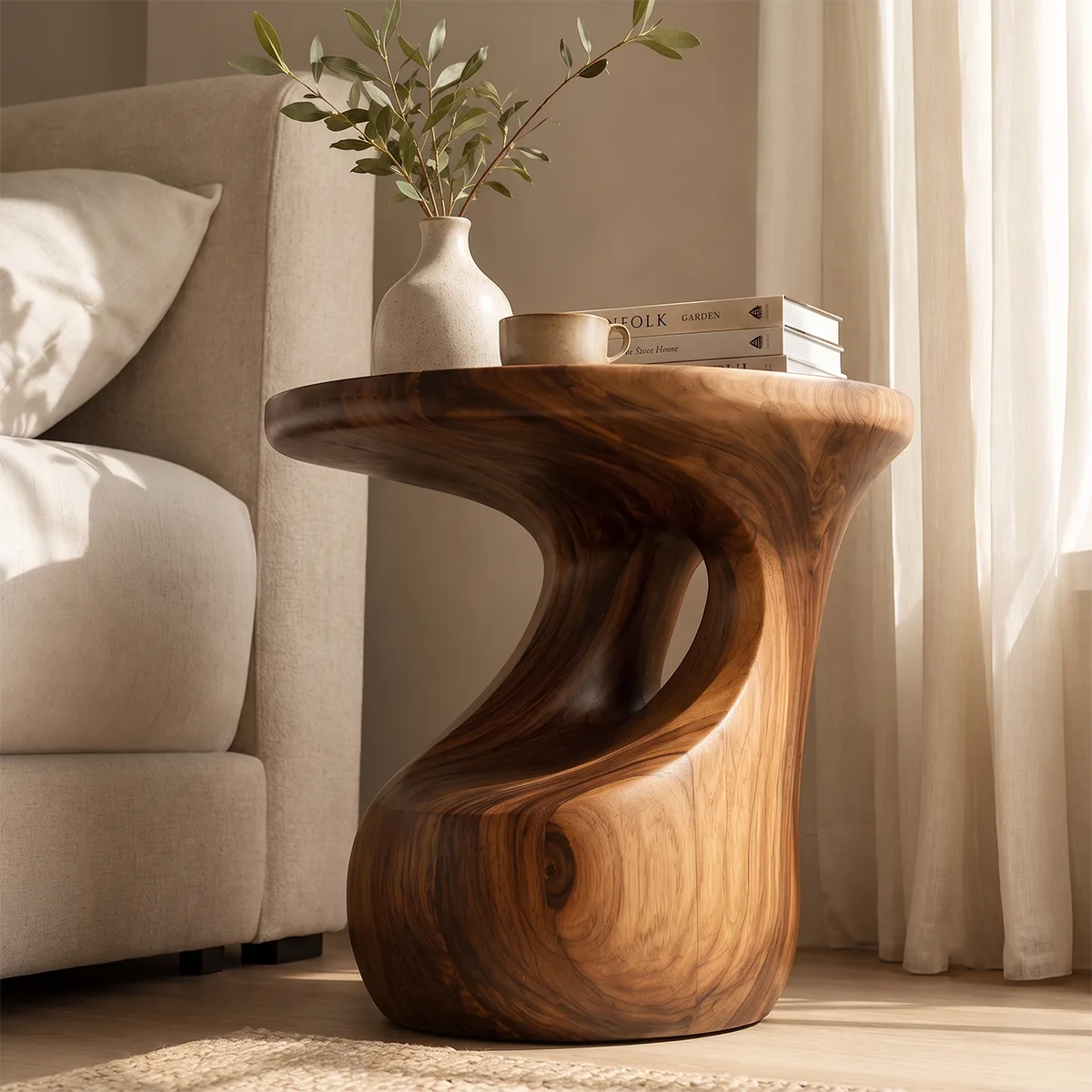 Sculptural Arch Wood End Table | Round Open Pedestal Side Table TT006-7OSO6IW
