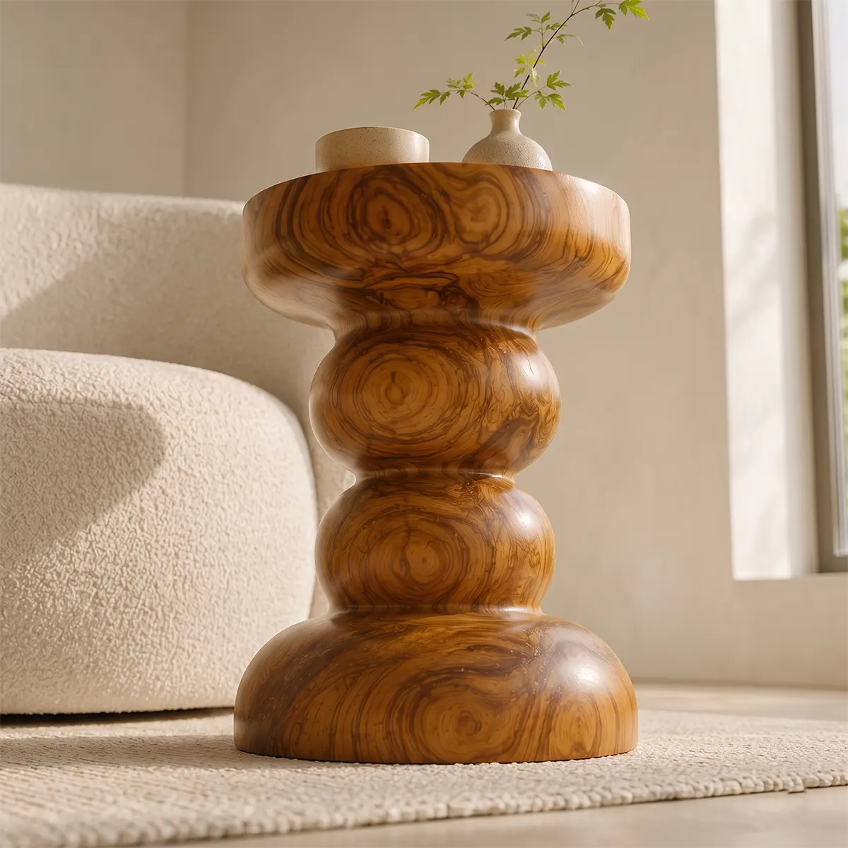 Sculptural Stacked Orb Wood End Table | Round Pedestal Side Table TT006-7BGA3HV