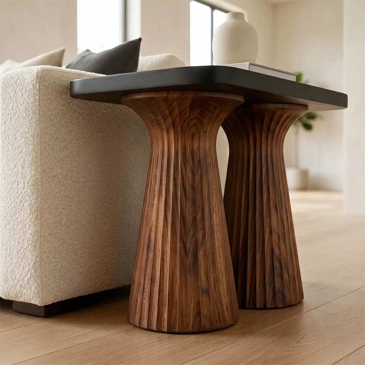 Modern Solid Wood End Table | Sculptural Side Table for Living Room & Bedroom TH003-6269