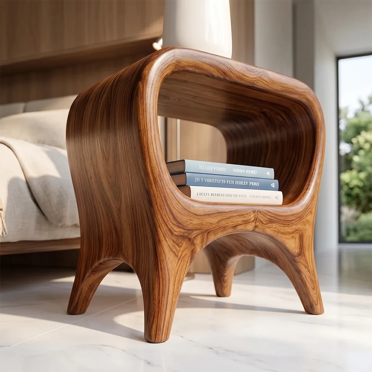 Organic Modern Nightstand with Open Shelf | Sculptural Bedside Table TH003-7076