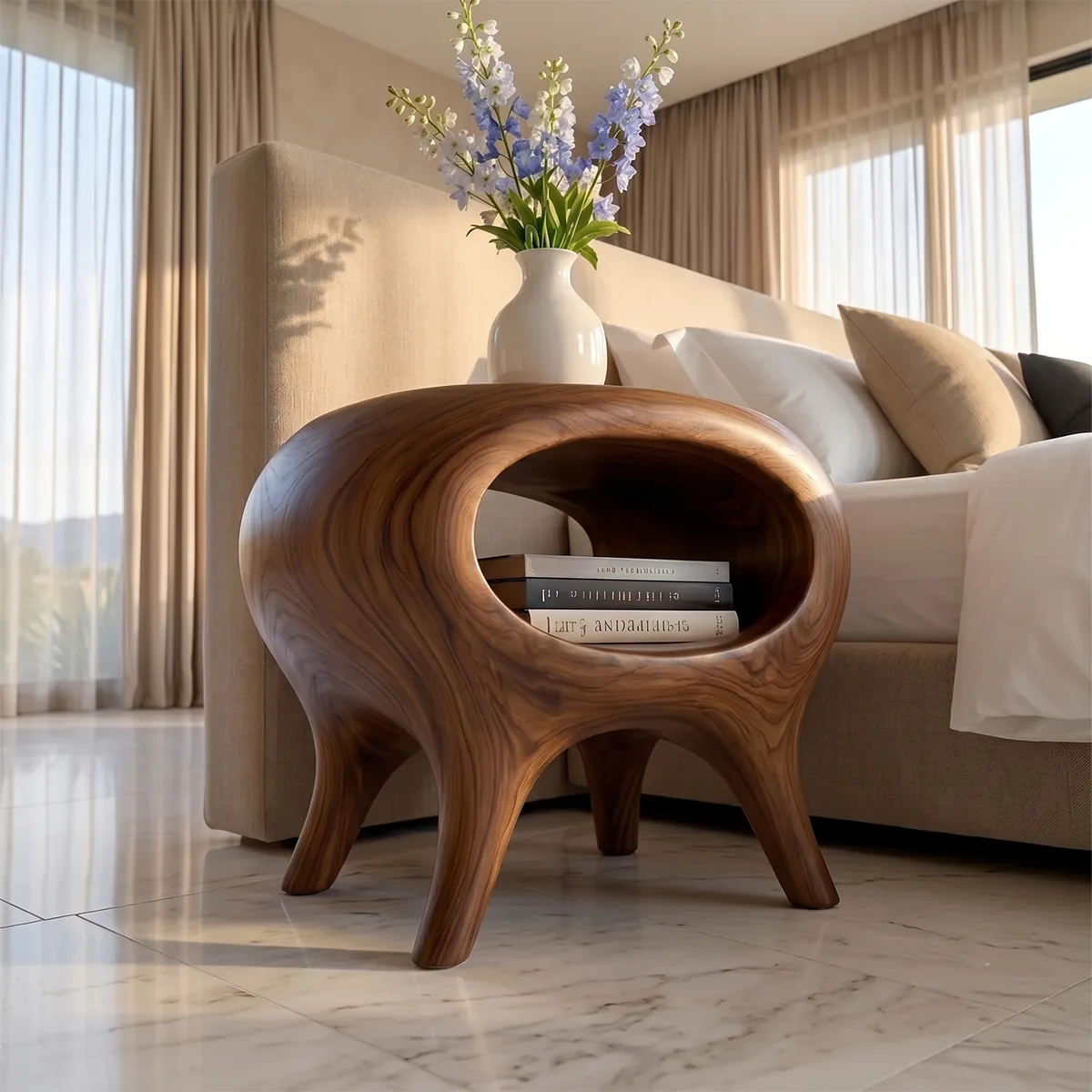 Organic Sculptural Nightstand with Open Storage Shelf TH003-1471