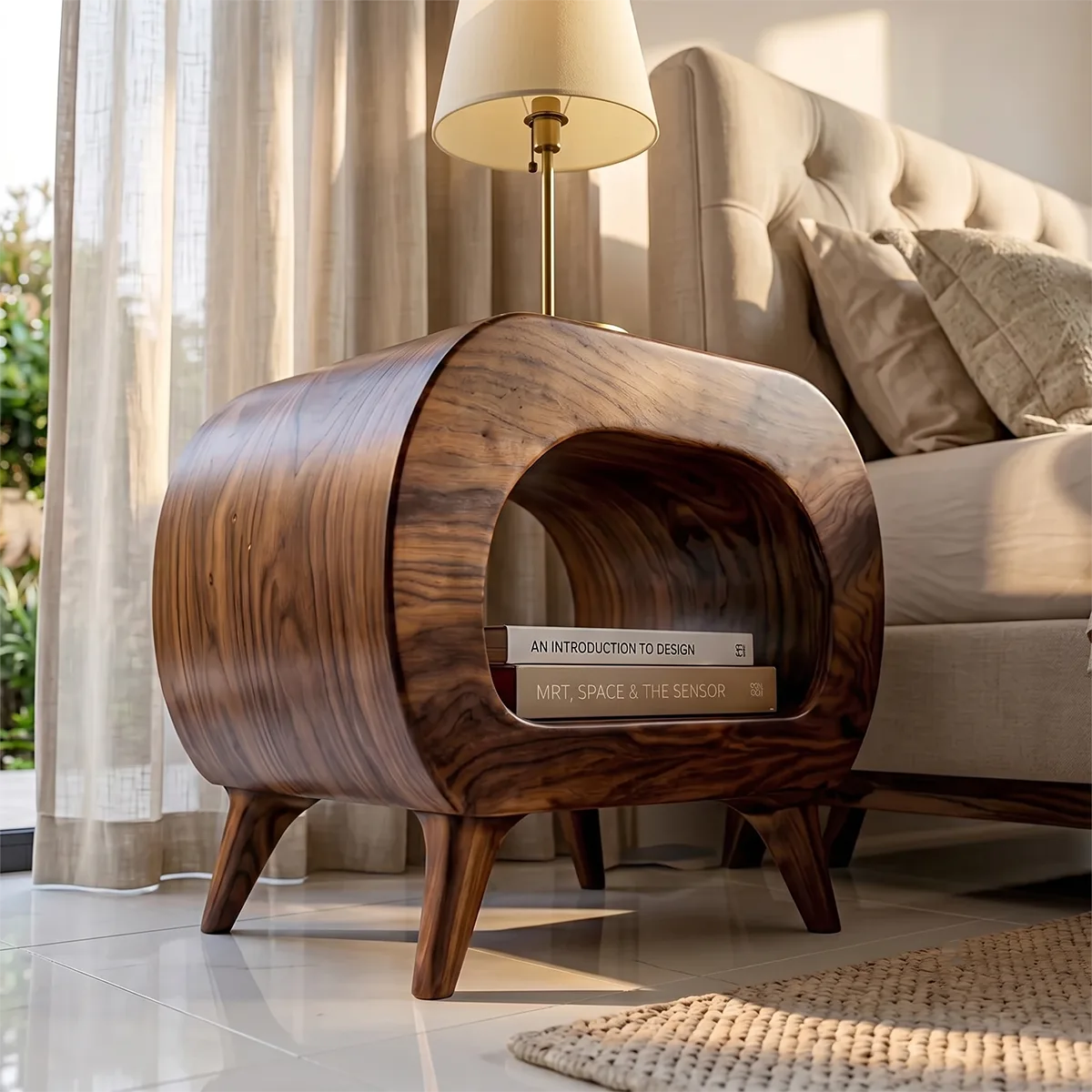 Organic Curved Nightstand with Open Shelf Storage TH003-3502