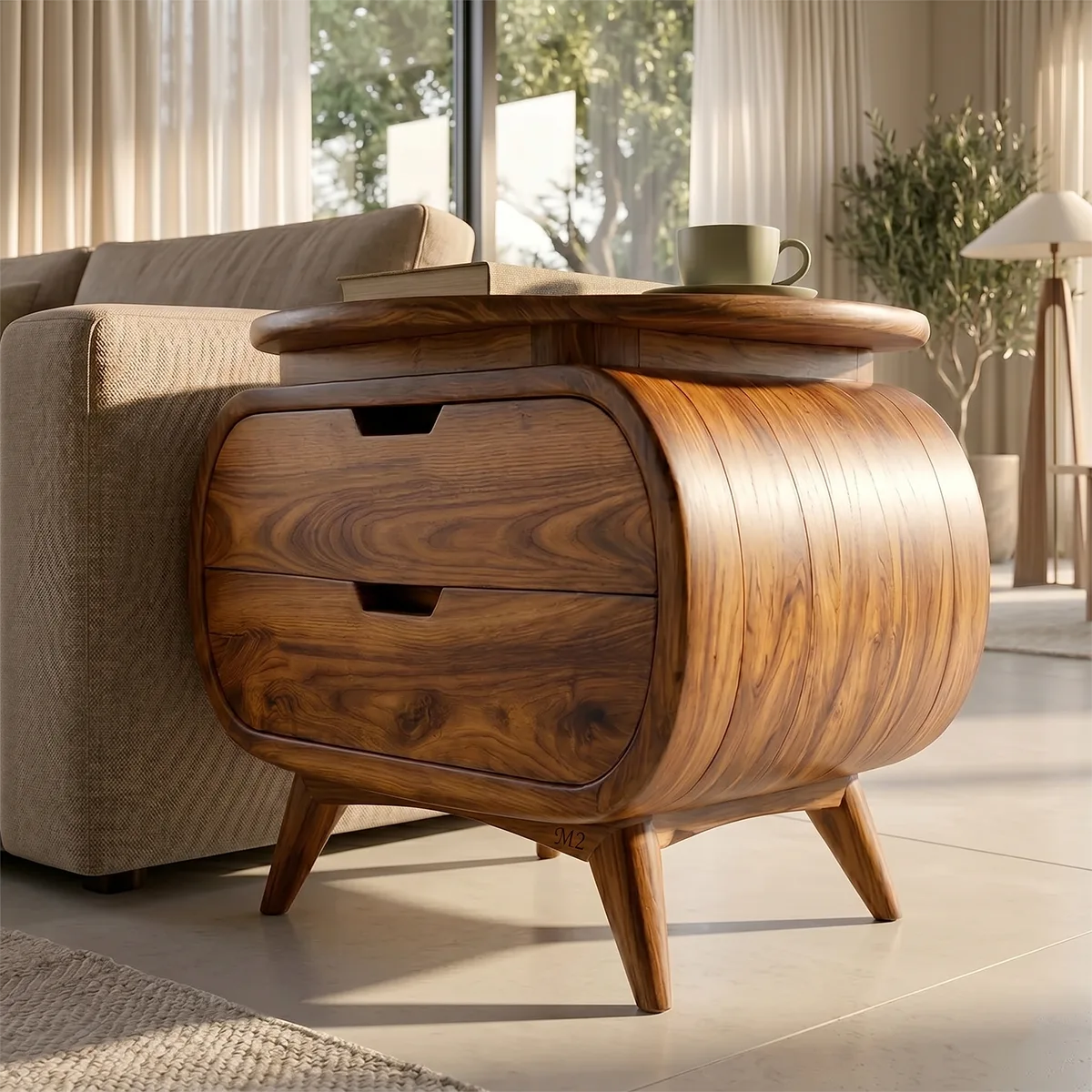 Rounded Modern End Table with Dual Drawer Storage TH003-9296