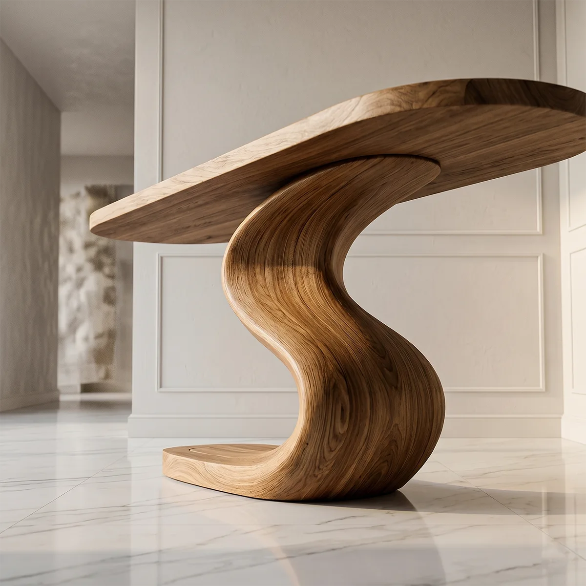 Sculptural Wood Console Table | Modern Entryway Hallway Table