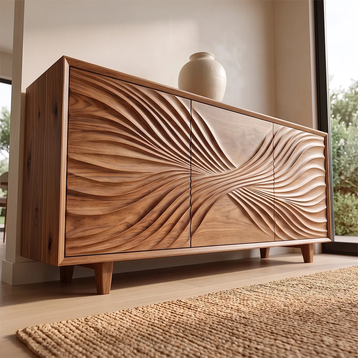 Flow Carved Solid Wood Sideboard | Sculptural Modern Buffet Cabinet for Dining & Living Room TH003-6946