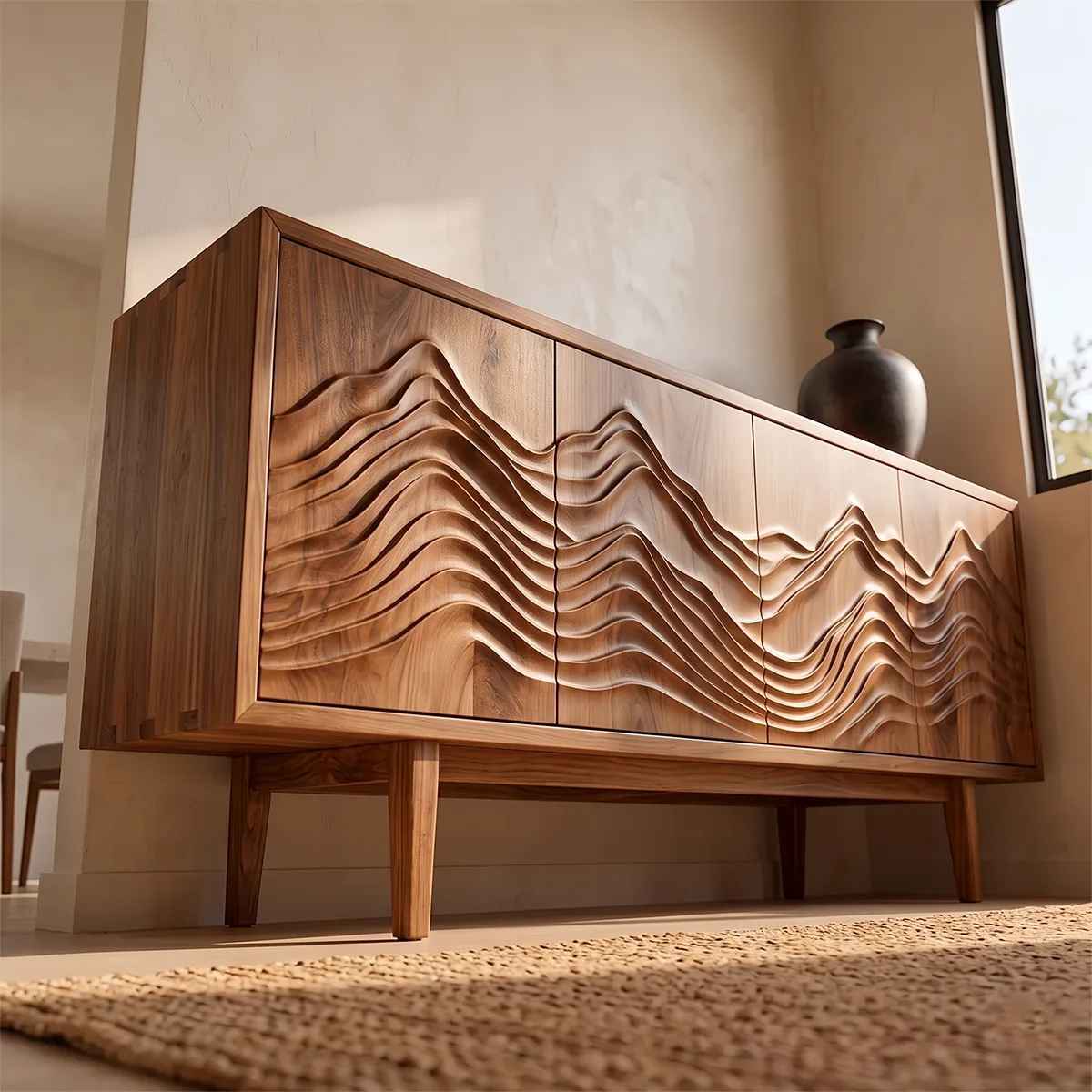 Topographic Carved Solid Wood Sideboard | Modern Buffet Cabinet for Organic & Japandi Interiors TH003-2760