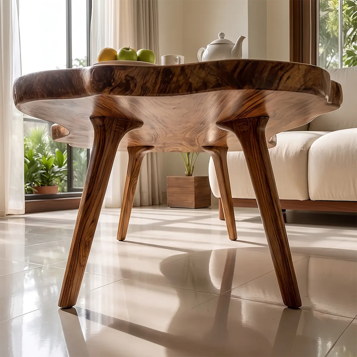 Modern Live Edge Coffee Table | Organic Solid Wood Coffee Table for Living Room TH003-3737