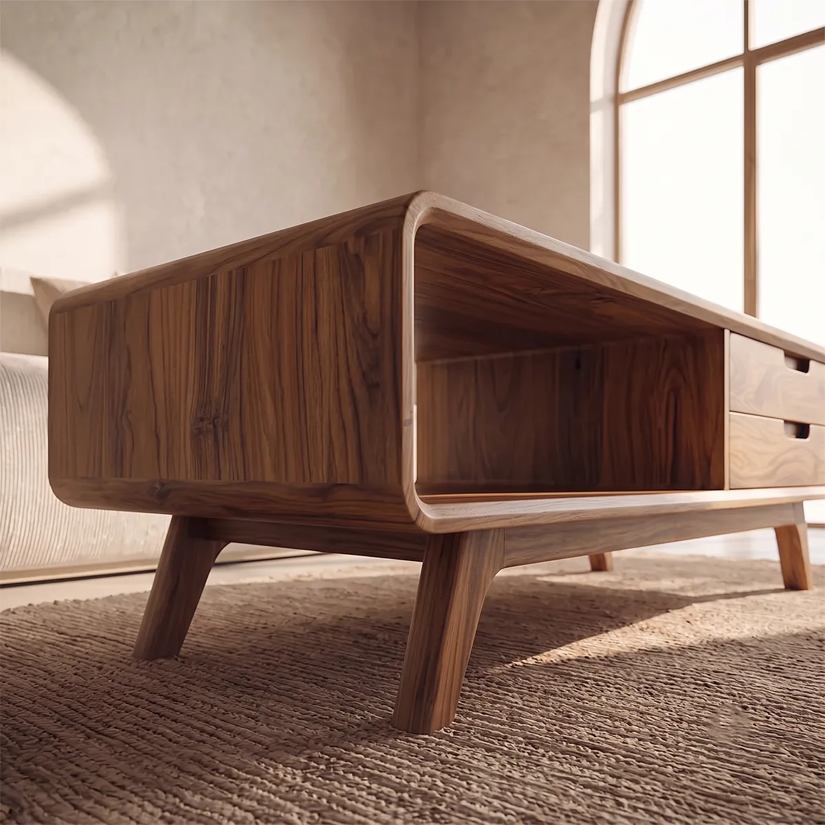 Modern Rectangular Coffee Table with 2 Drawers & Open Shelf | Mid Century Living Room Table TH003-1NPV4UT