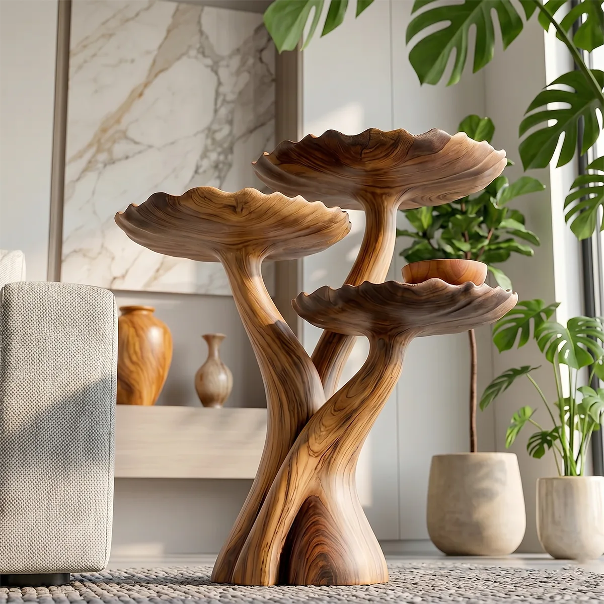Tiered Leaf Solid Wood Side Table | Sculptural Display Table TH003-7691